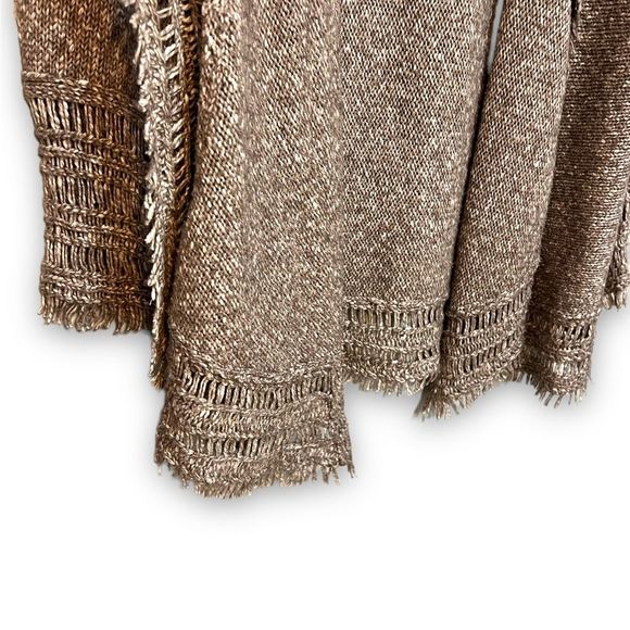 Christopher Fischer | Yak Cotton Blend Fringe Boho Soft Brown Cardigan Sweater - Picture 4 of 9